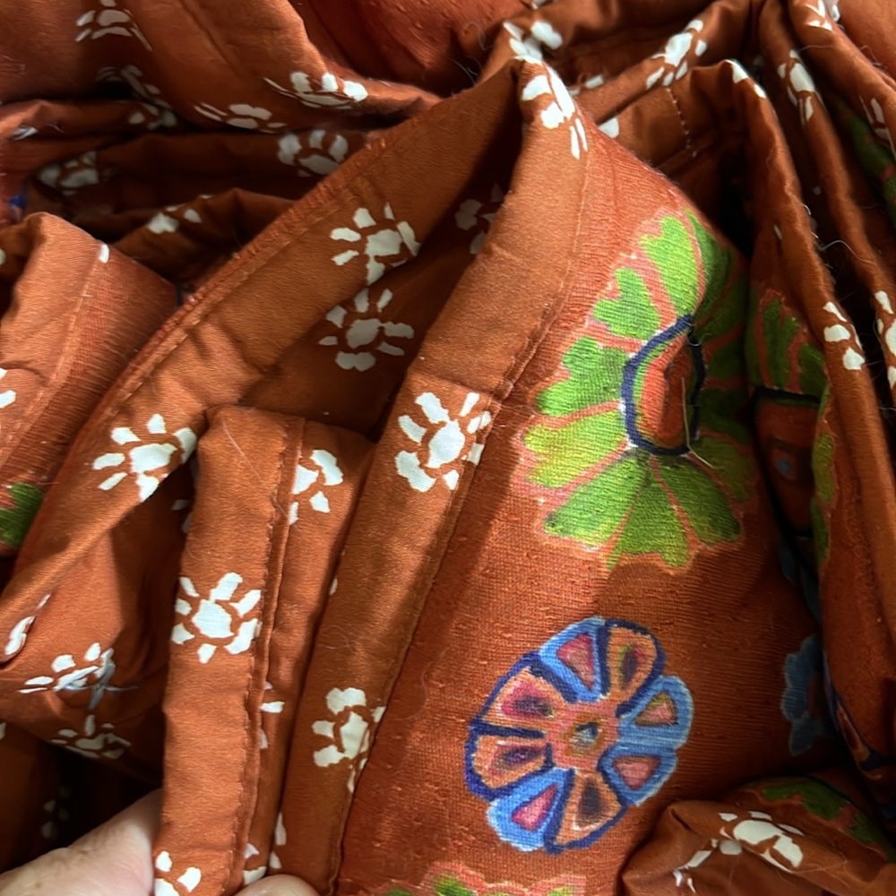 Anthropologie Floral Quilt in Light Blue, Rust, Green - Picture 6 of 8